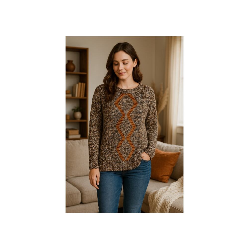 GeeGee Vintage Marled Knit Sweater Brown Black Cream Medium